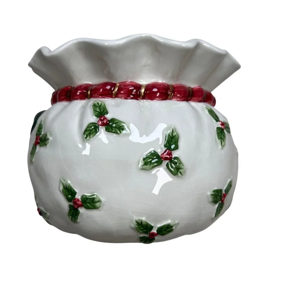 Fitz & Floyd Santa Bag Cachepot Candy Jar Planter Vase Catchall Christmas
